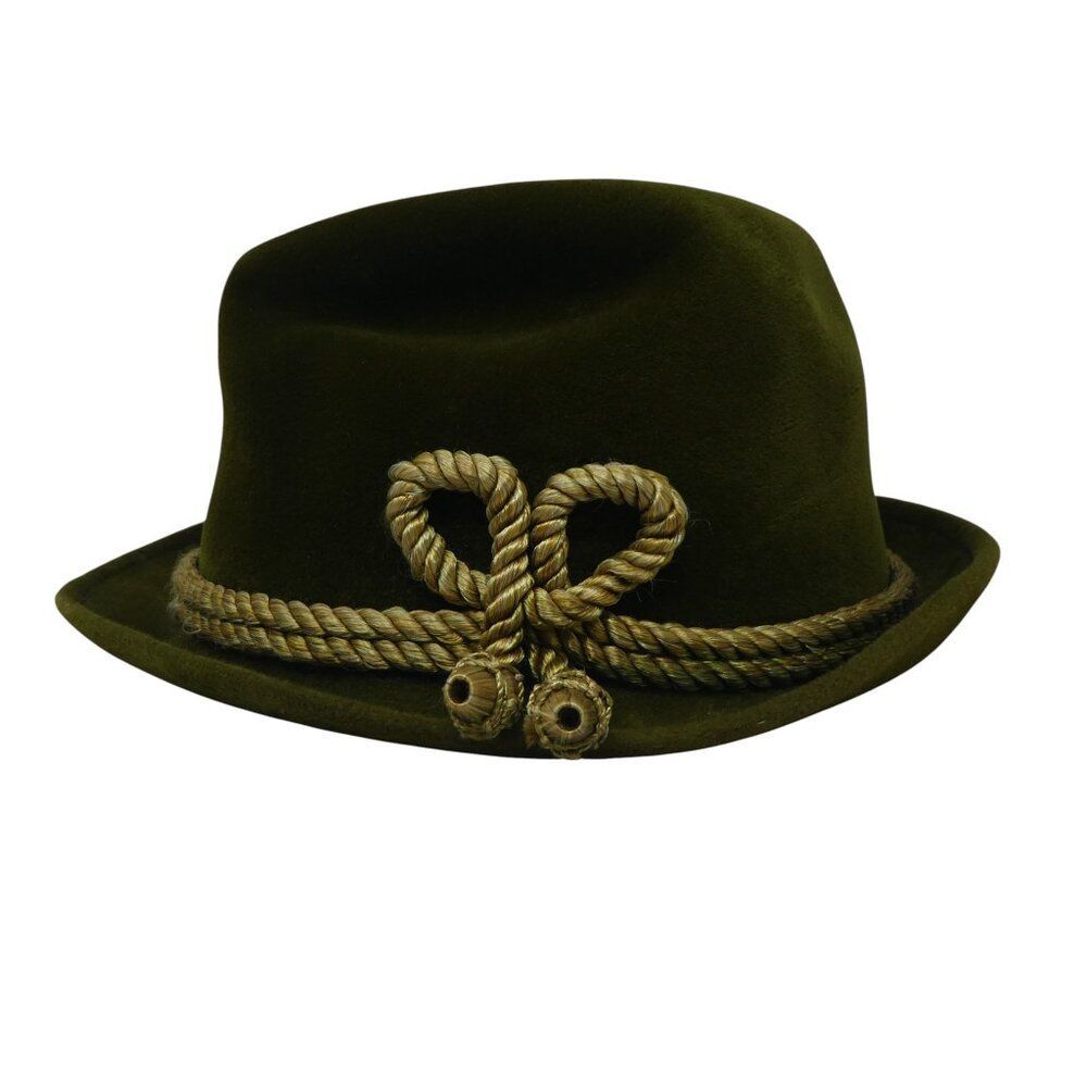 Vintage P&C Habig Vienna Ventilo John Helmer Green Velvet Rope Detail Fedora Hat - Picture 2 of 10